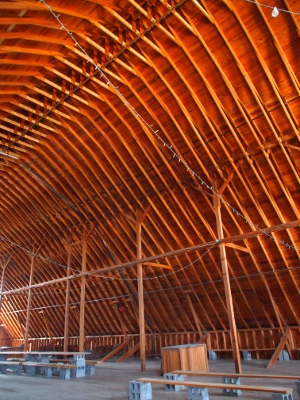 [Wooden beams and framing of the inside of the HUGE loft.]